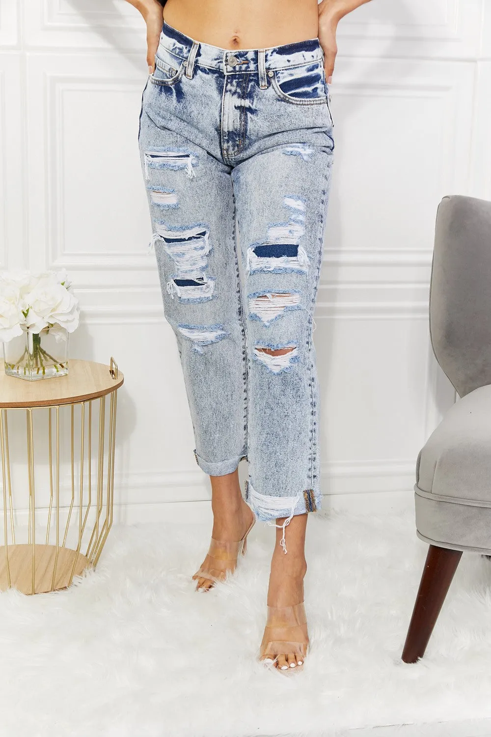 Distressed Straight Jeans