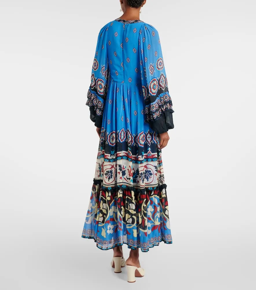 Farm Rio Anika Tiles balloon-sleeve maxi dress