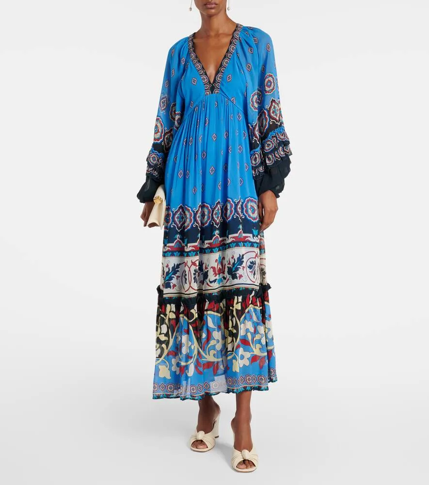 Farm Rio Anika Tiles balloon-sleeve maxi dress