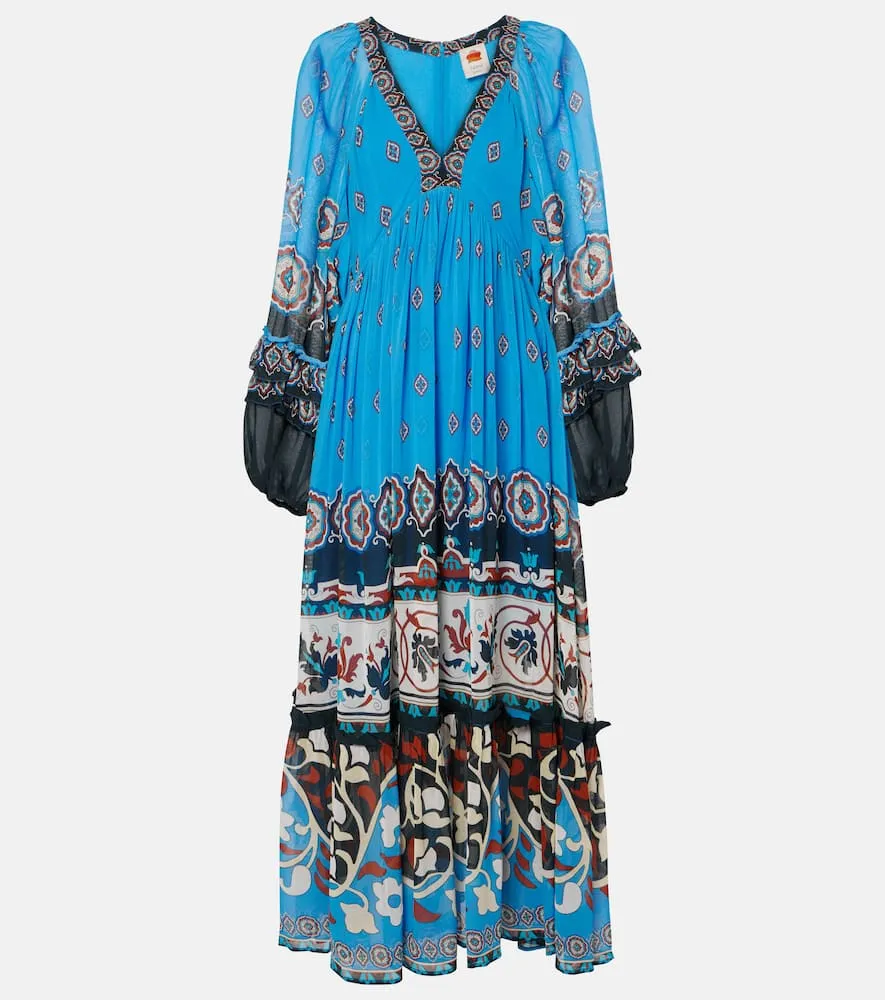 Farm Rio Anika Tiles balloon-sleeve maxi dress