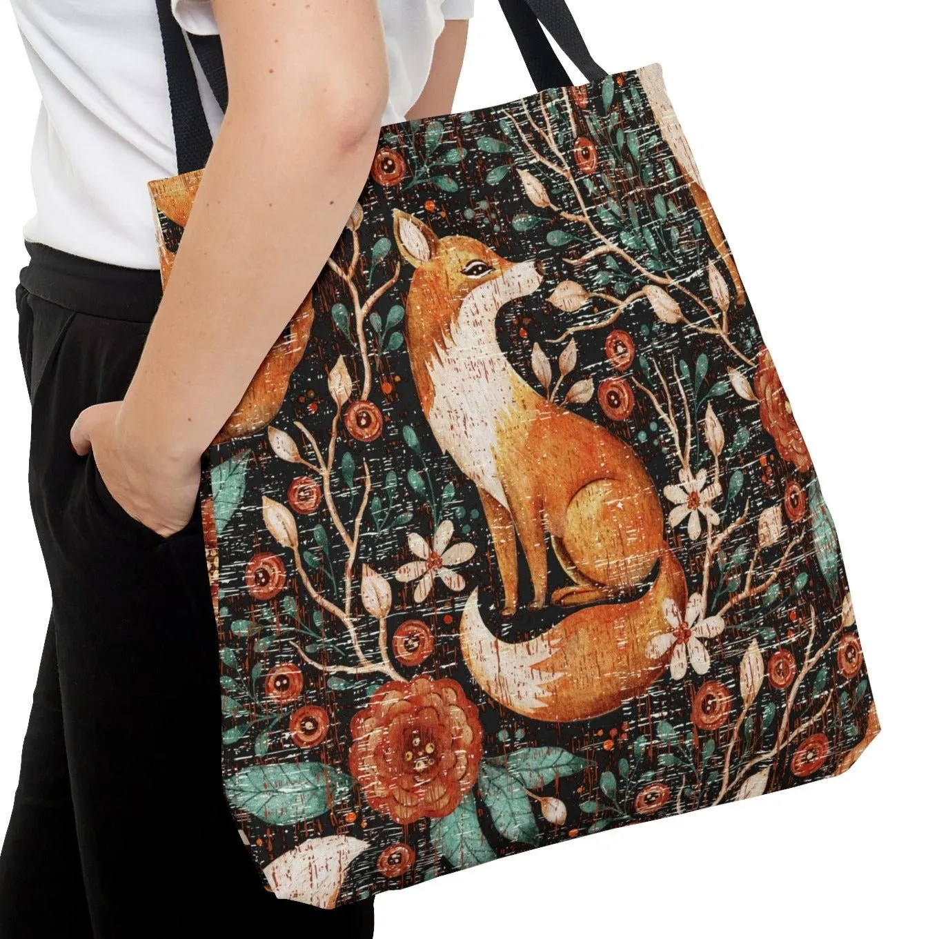 Fox-Inspired Fall Floral Large Tote Bag: Chic Fashion Accessory with Nature-Inspired Design