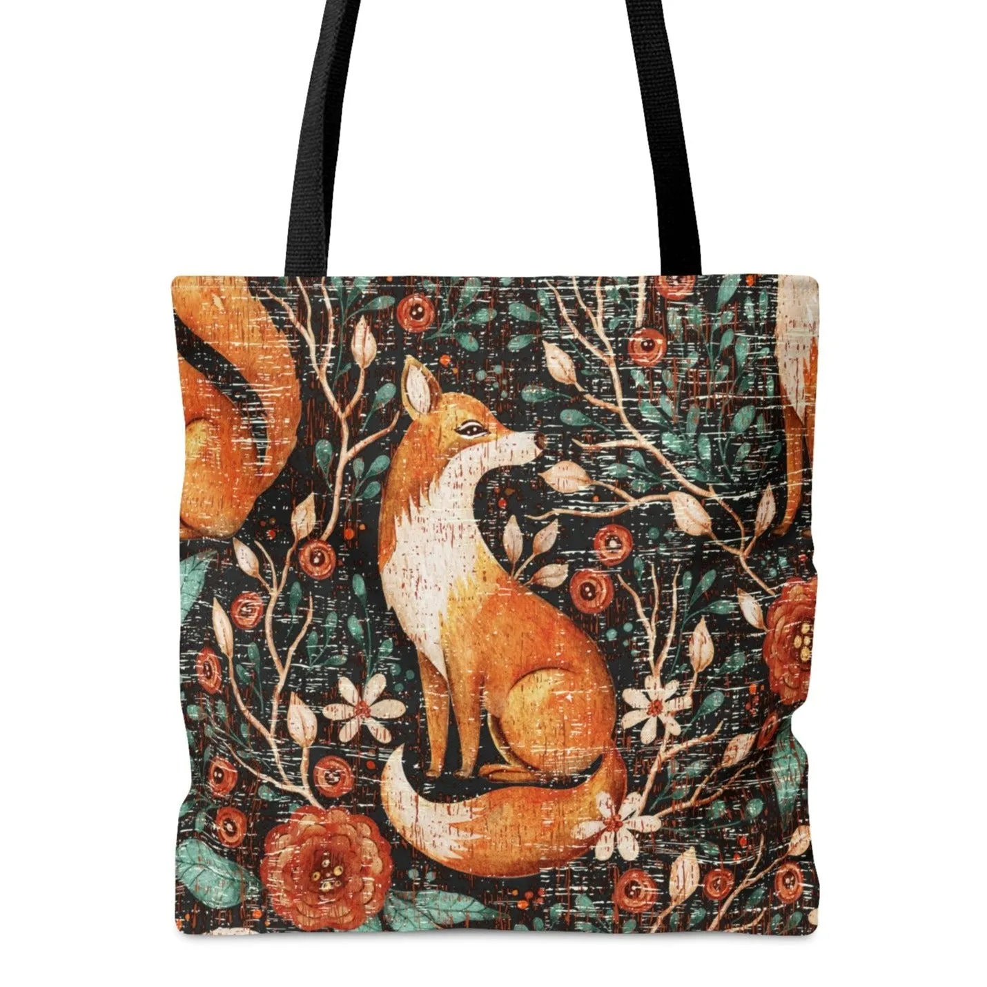 Fox-Inspired Fall Floral Large Tote Bag: Chic Fashion Accessory with Nature-Inspired Design