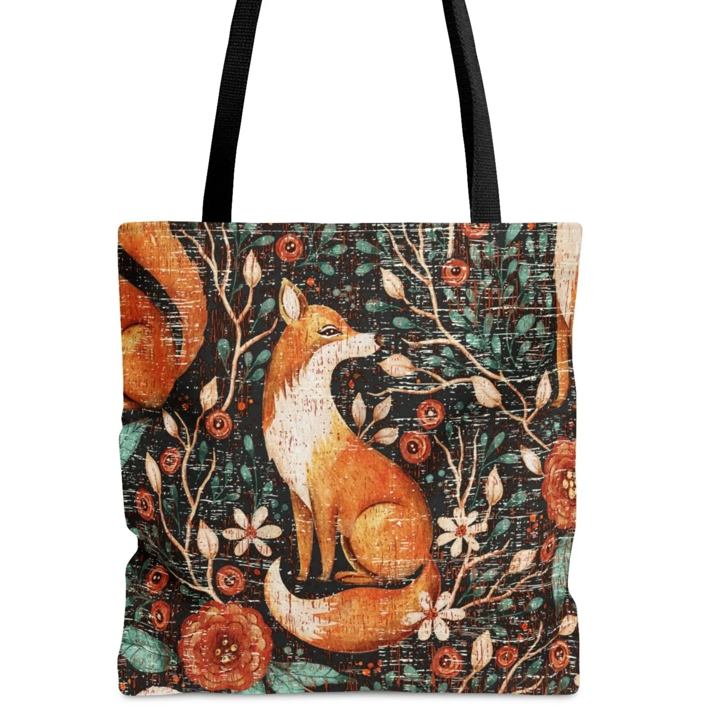 Fox-Inspired Fall Floral Large Tote Bag: Chic Fashion Accessory with Nature-Inspired Design