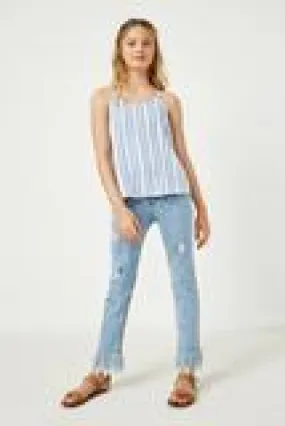 Girls Distressed Frayed Hem Denim Jeans