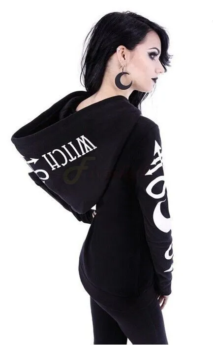 Gothic Zip Up Print Hoodie