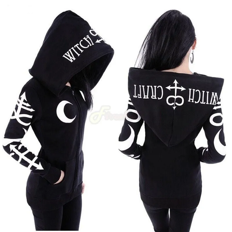 Gothic Zip Up Print Hoodie