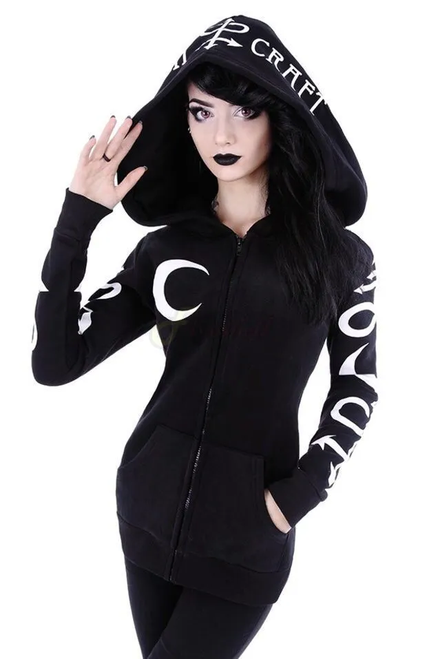 Gothic Zip Up Print Hoodie