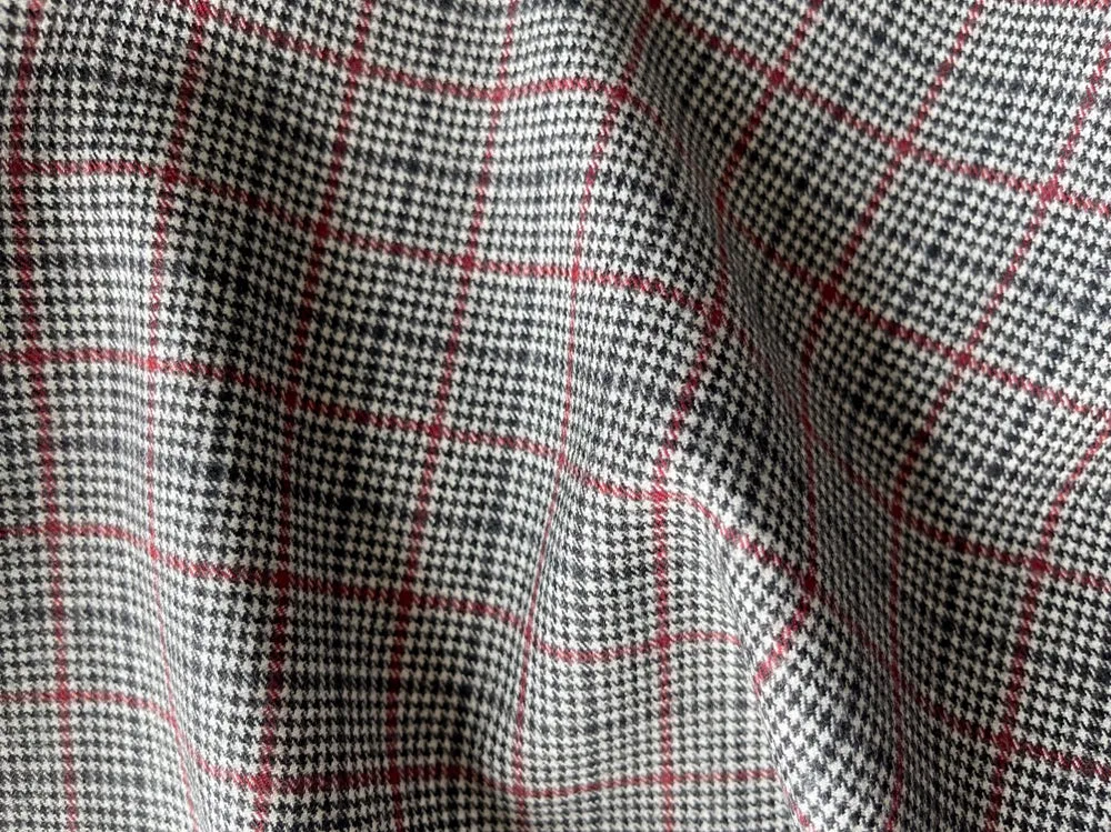 High-End Black, Off-White & Wine Plaid Wool Flannel (Made in Italy)