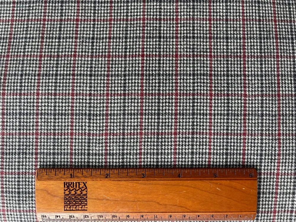 High-End Black, Off-White & Wine Plaid Wool Flannel (Made in Italy)