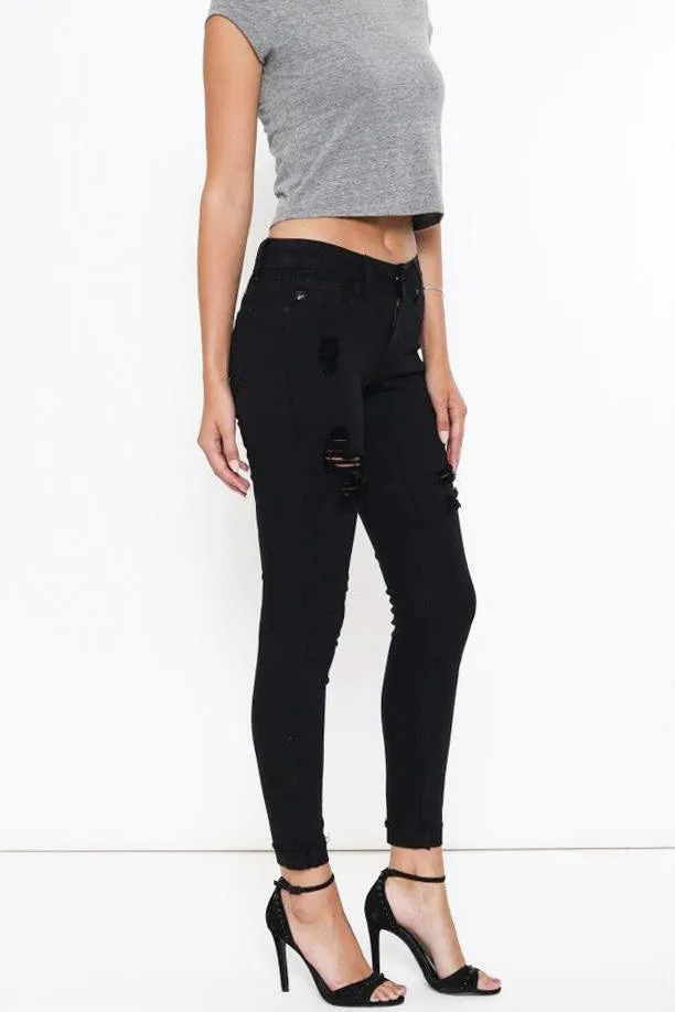 Kancan - Women's Low Rise Ankle Skinny Jeans - Distressed - KC6050