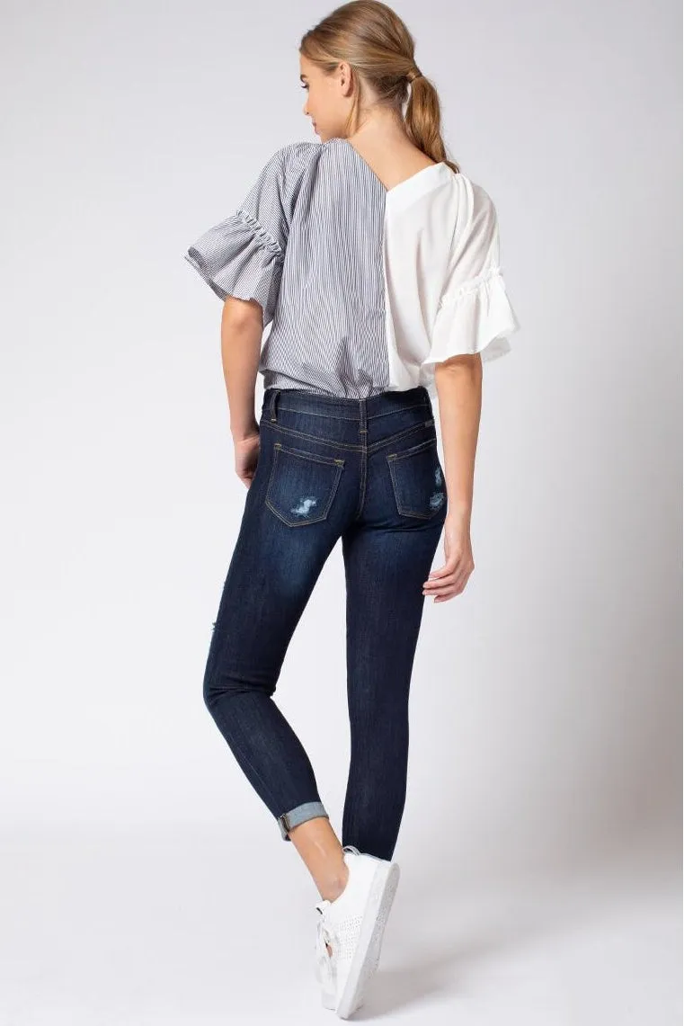 Kancan - Women's Low Rise Ankle Skinny Jeans - Distressed - KC6050