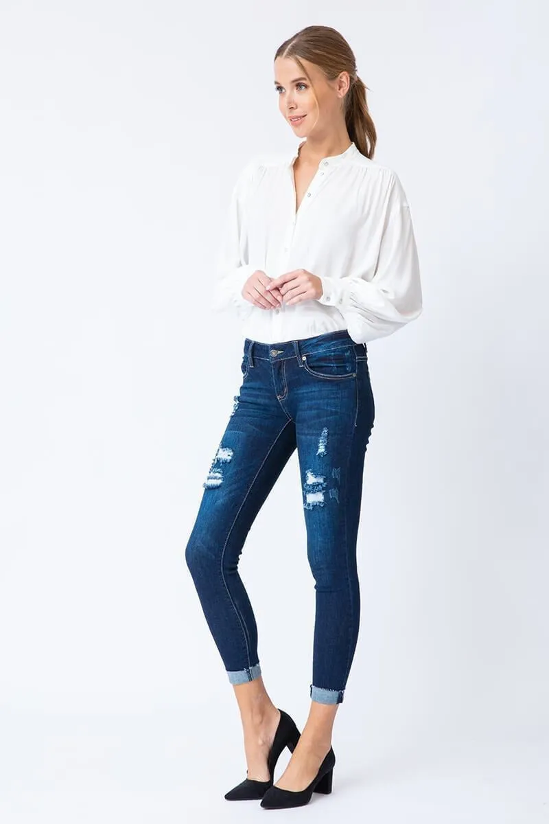 Kancan - Women's Low Rise Ankle Skinny Jeans - Distressed - KC6050