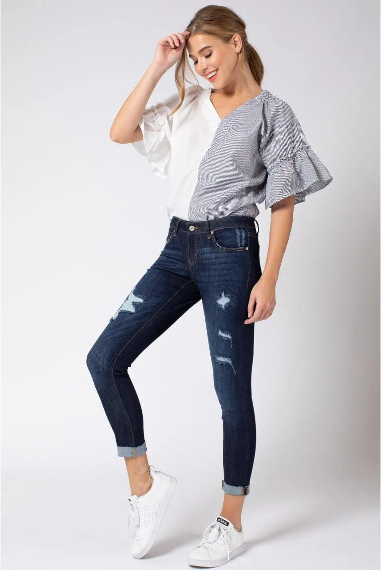 Kancan - Women's Low Rise Ankle Skinny Jeans - Distressed - KC6050