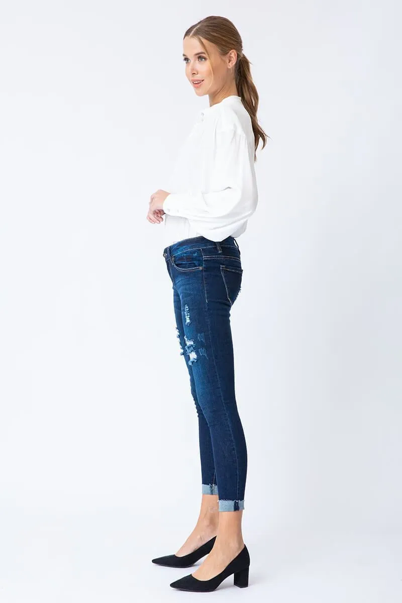 Kancan - Women's Low Rise Ankle Skinny Jeans - Distressed - KC6050