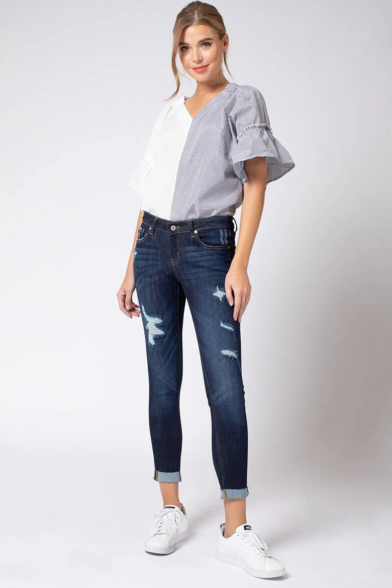 Kancan - Women's Low Rise Ankle Skinny Jeans - Distressed - KC6050