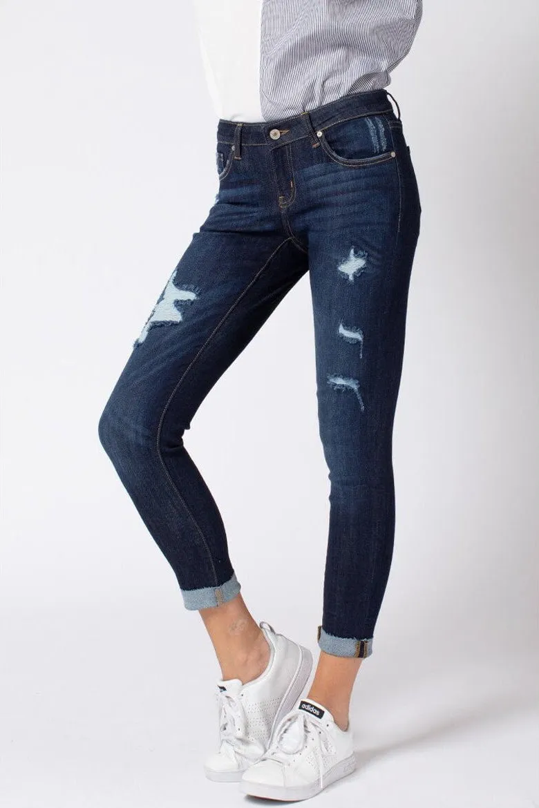 Kancan - Women's Low Rise Ankle Skinny Jeans - Distressed - KC6050