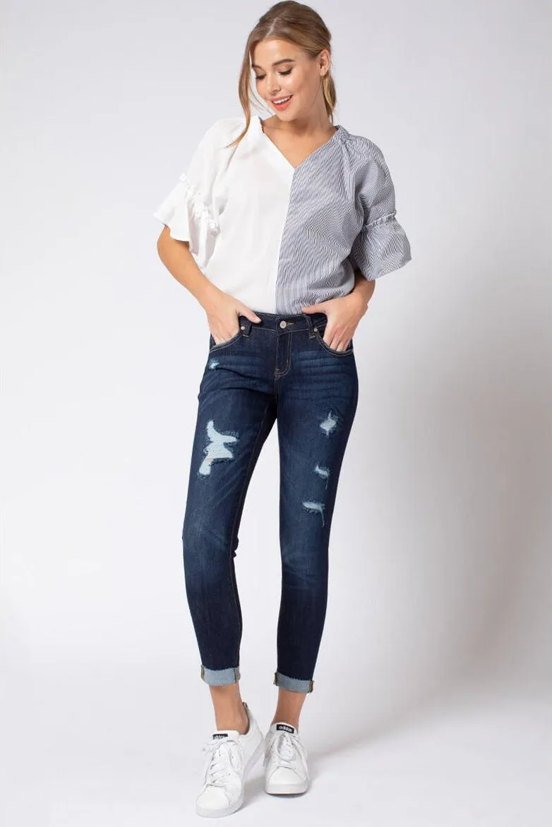 Kancan - Women's Low Rise Ankle Skinny Jeans - Distressed - KC6050