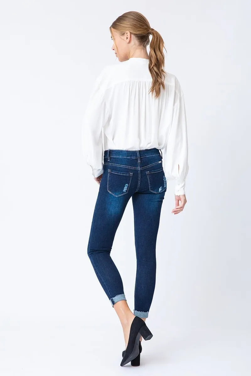 Kancan - Women's Low Rise Ankle Skinny Jeans - Distressed - KC6050