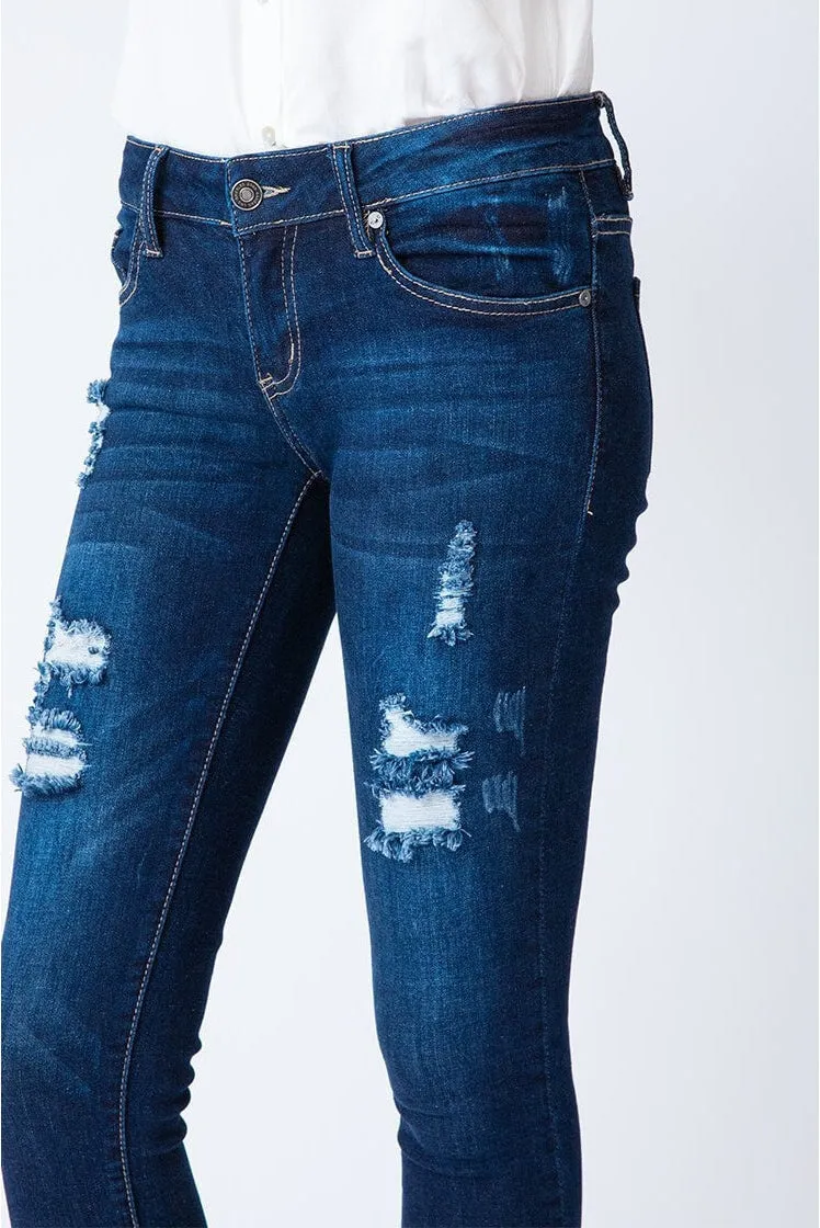 Kancan - Women's Low Rise Ankle Skinny Jeans - Distressed - KC6050