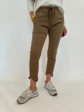 Kylie Distressed Fringe Hem Crinkle Jogger - Camel