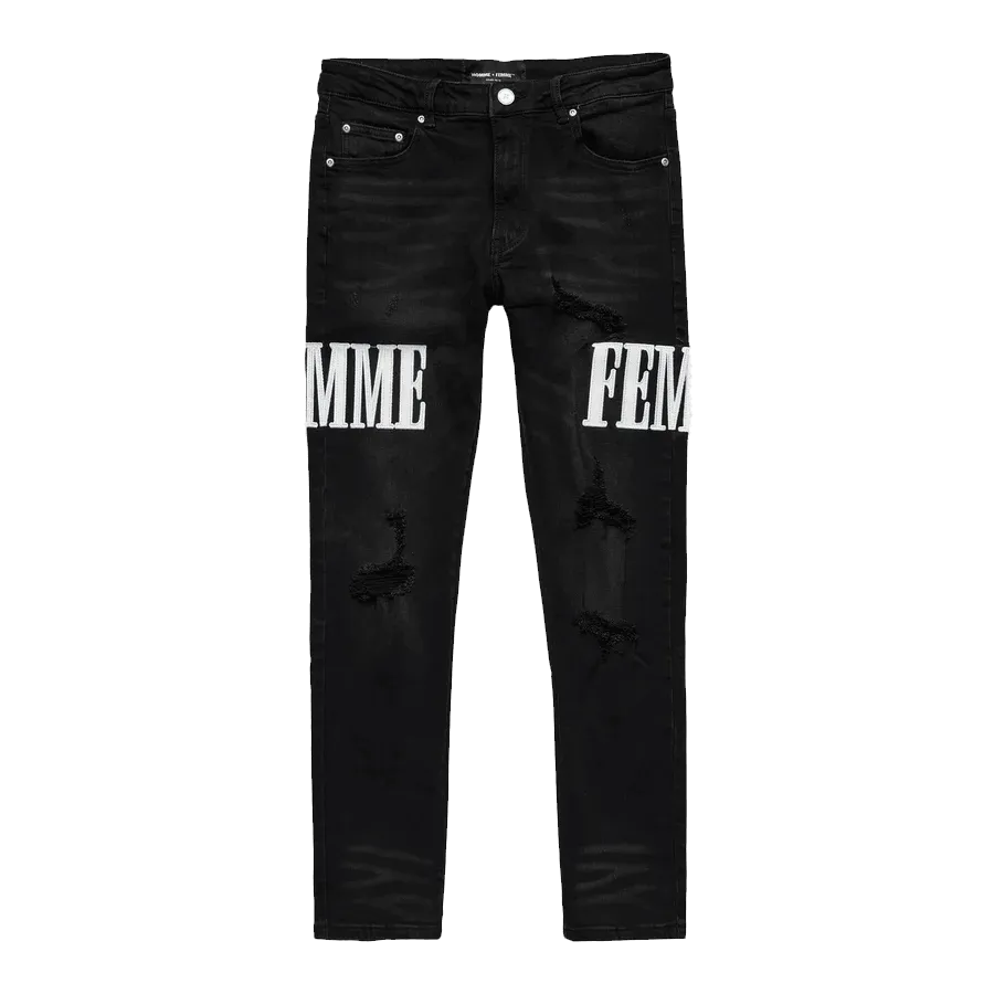 Letterman Denim Black White