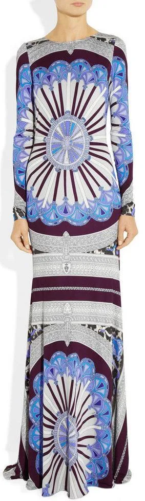 Long Printed Silk Jersey Maxi Dress