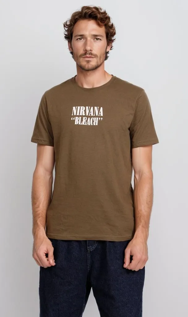 O203113 - Nirvana "Bleach" Graphic T-Shirt  Olive Green
