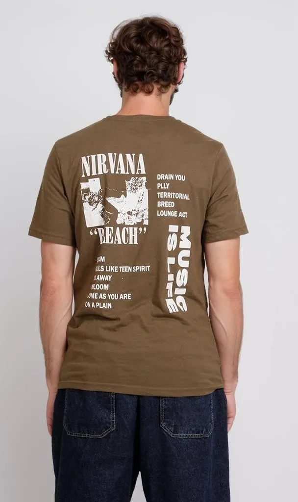 O203113 - Nirvana "Bleach" Graphic T-Shirt  Olive Green