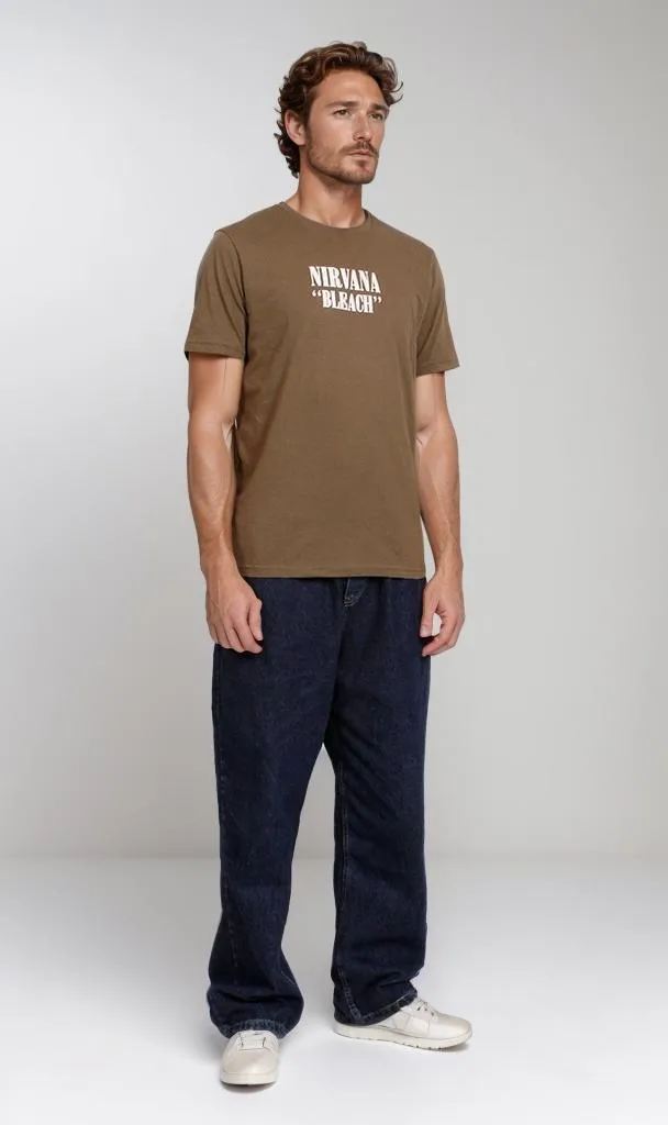 O203113 - Nirvana "Bleach" Graphic T-Shirt  Olive Green
