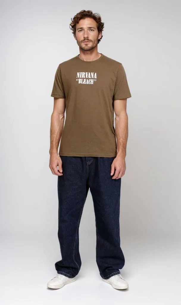 O203113 - Nirvana "Bleach" Graphic T-Shirt  Olive Green