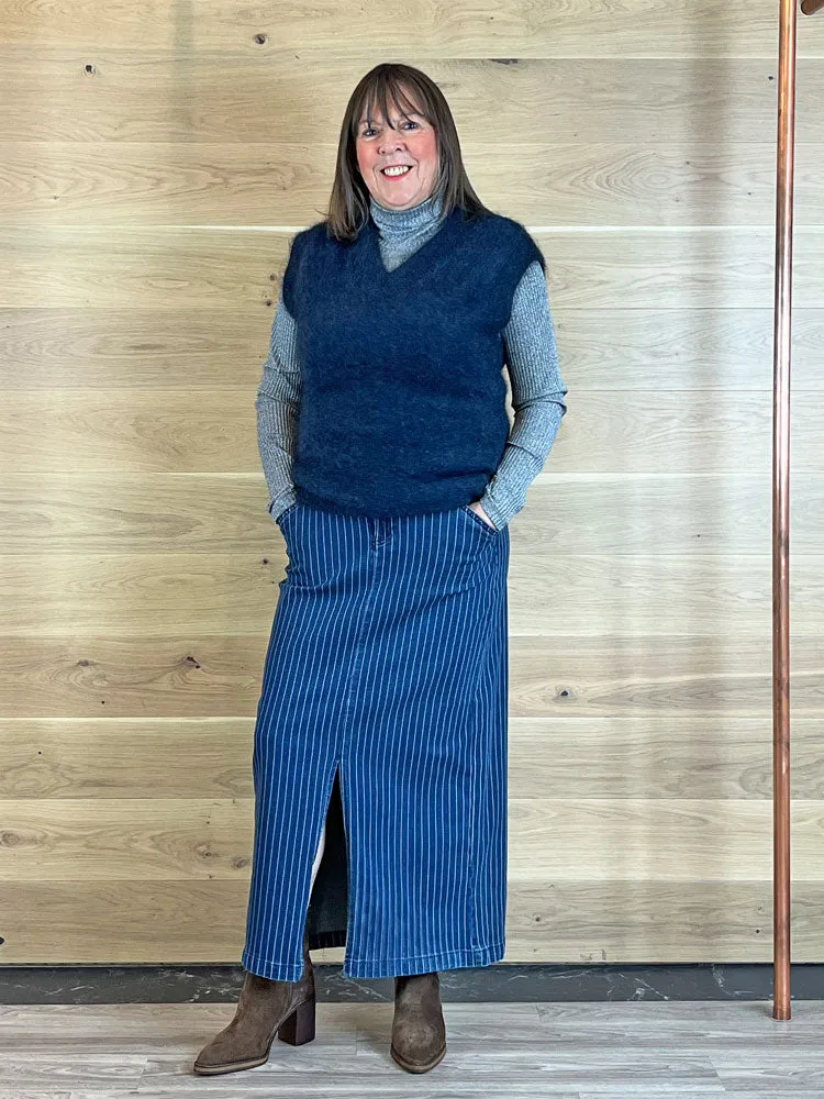 Pulz PzHannah Skirt Blue Stripe Denim
