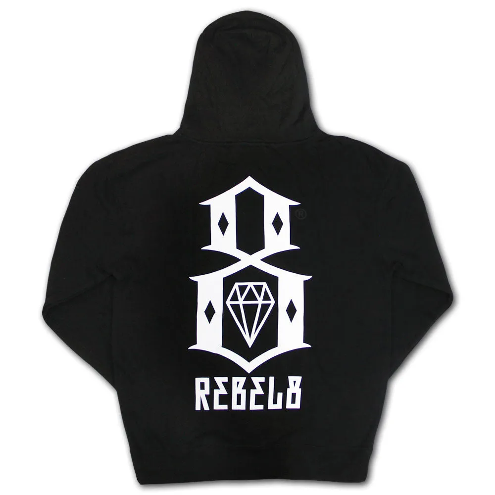 Rebel8 Logo Zip Up Hoodie Black White