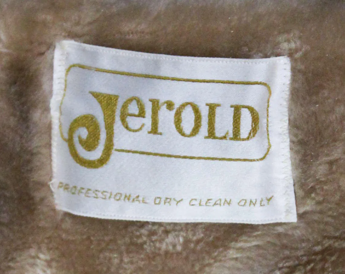 Size 10 Faux Shearling Coat - Beige Tan Wool 70s Street Style Medium Car Coat - Double Breasted Leather Buttons - Furry Collar - Bust 38