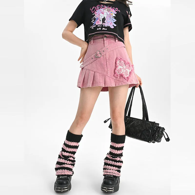 Sweet Cool Girl Y2K Style Pink Denim Skirt