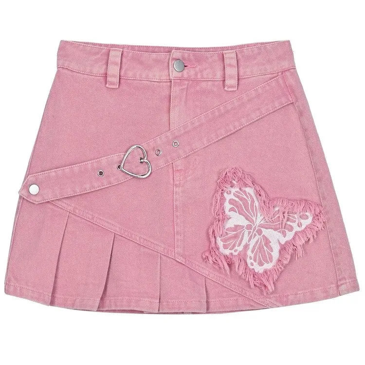Sweet Cool Girl Y2K Style Pink Denim Skirt