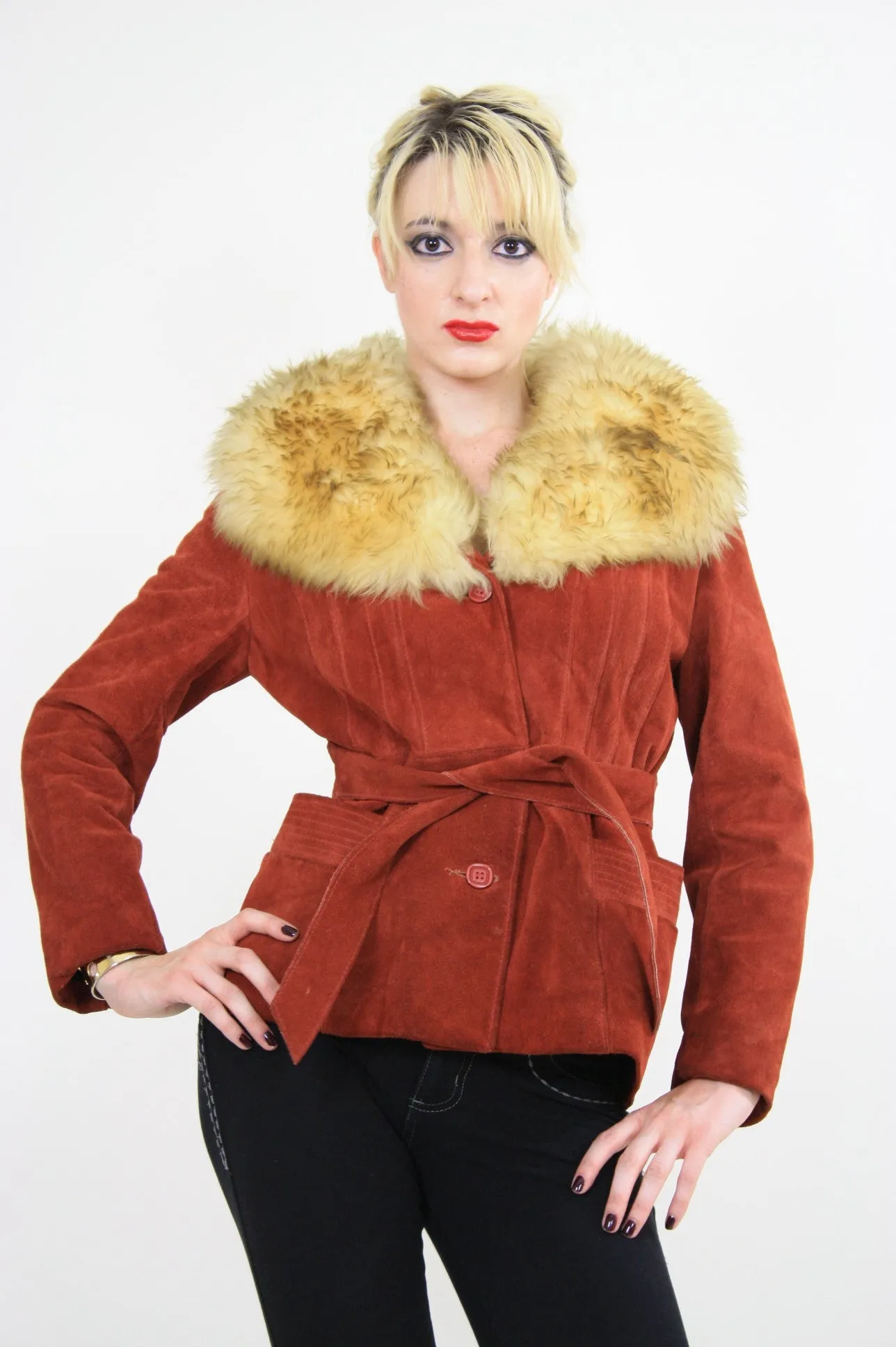 Vintage 70s boho suede leather shearling jacket