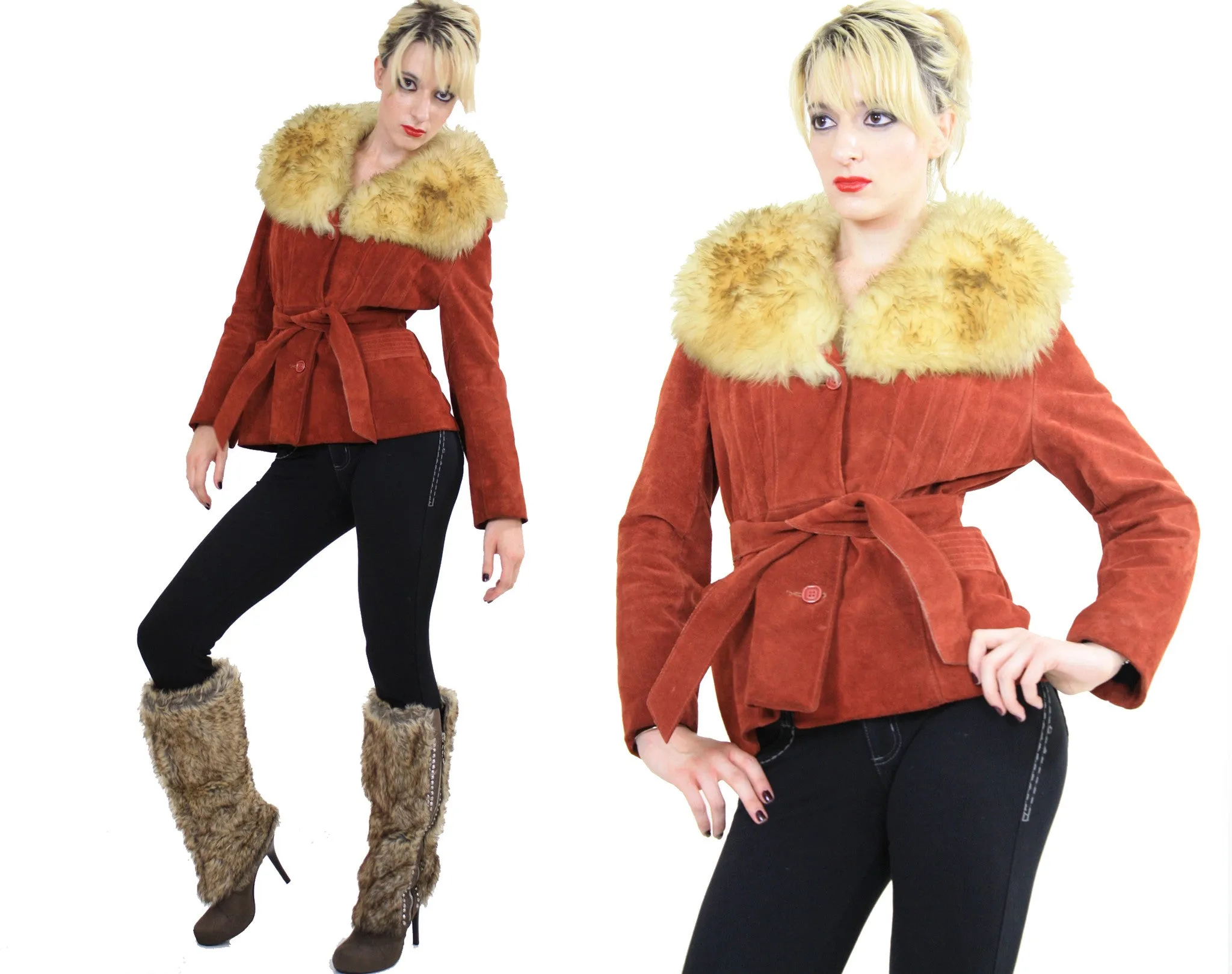Vintage 70s boho suede leather shearling jacket
