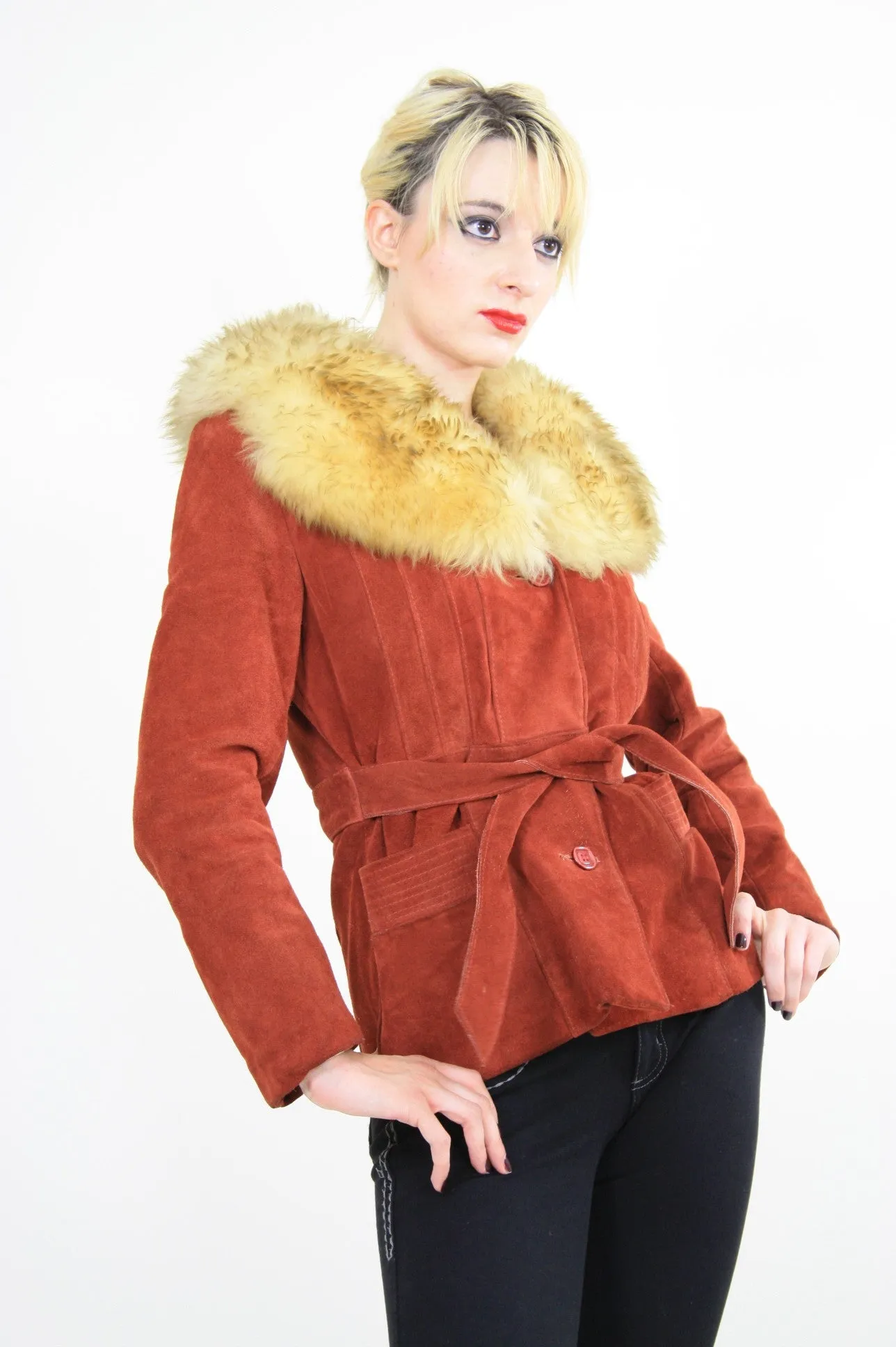 Vintage 70s boho suede leather shearling jacket