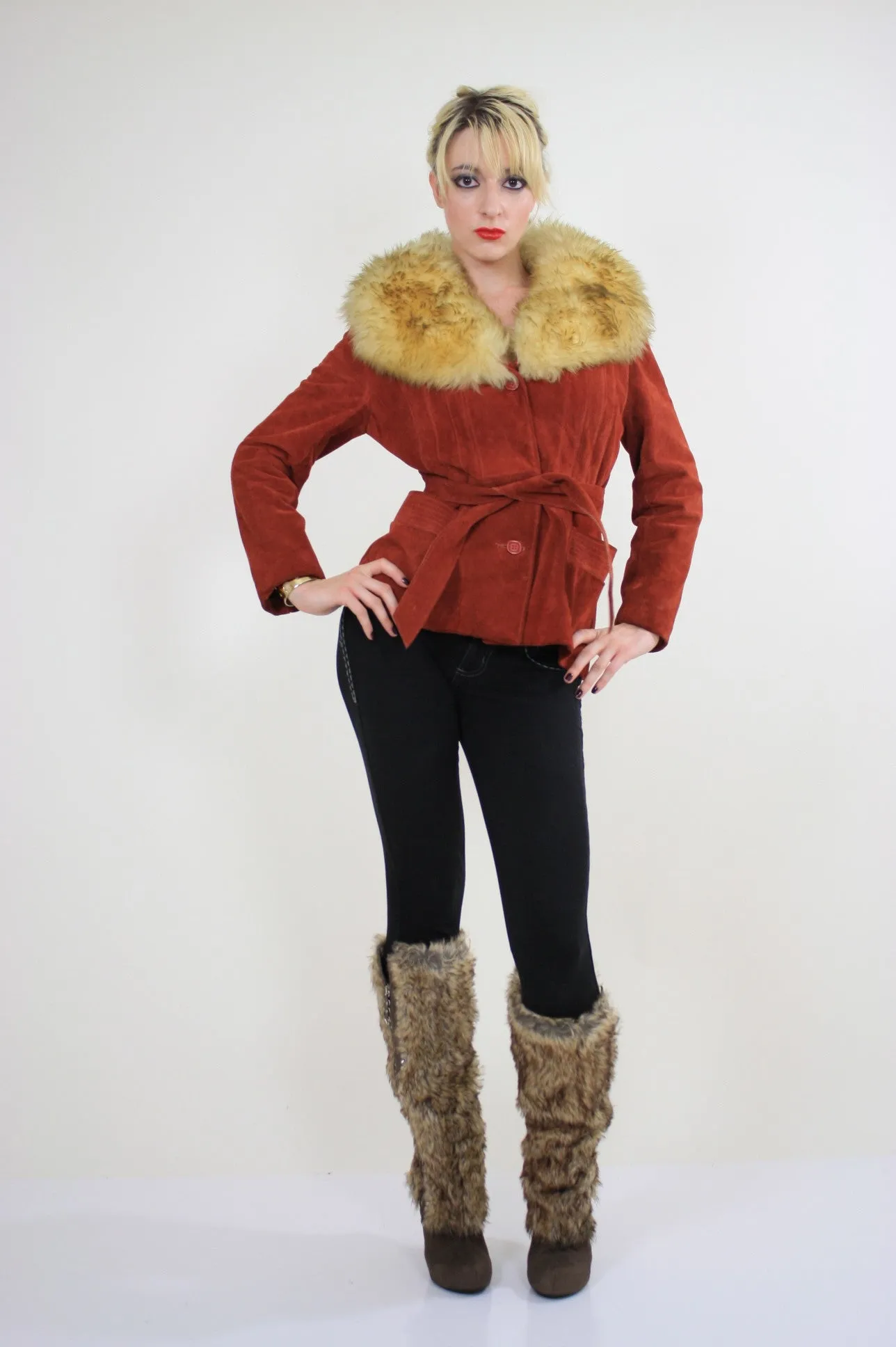Vintage 70s boho suede leather shearling jacket