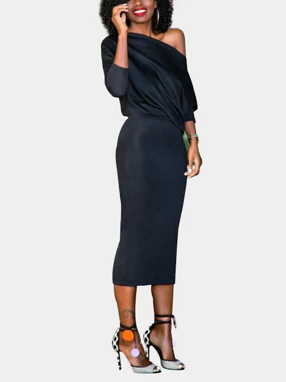 Wholesale Black One Shoulder Long Sleeve Bodycon Dresses
