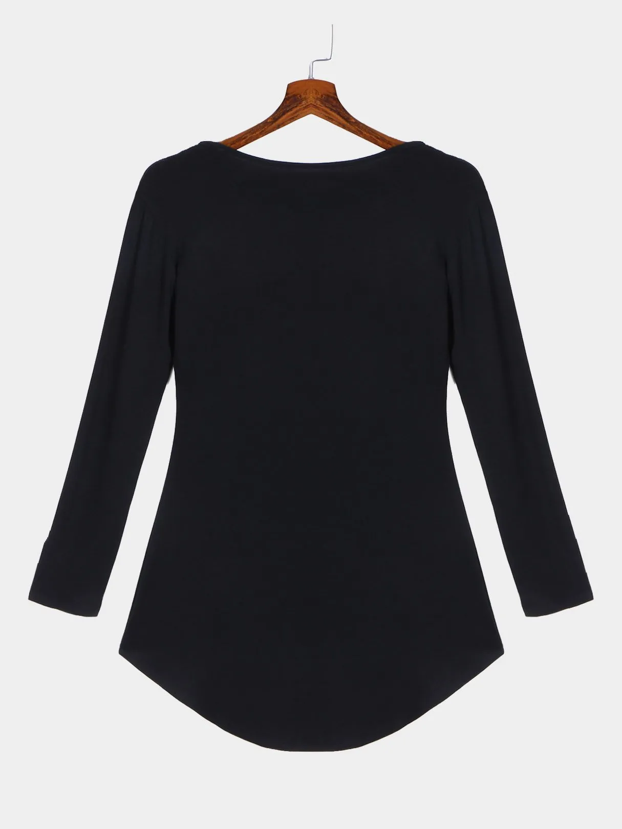 Wholesale Black Round Neck Long Sleeve Plain Curved Hem Dresses