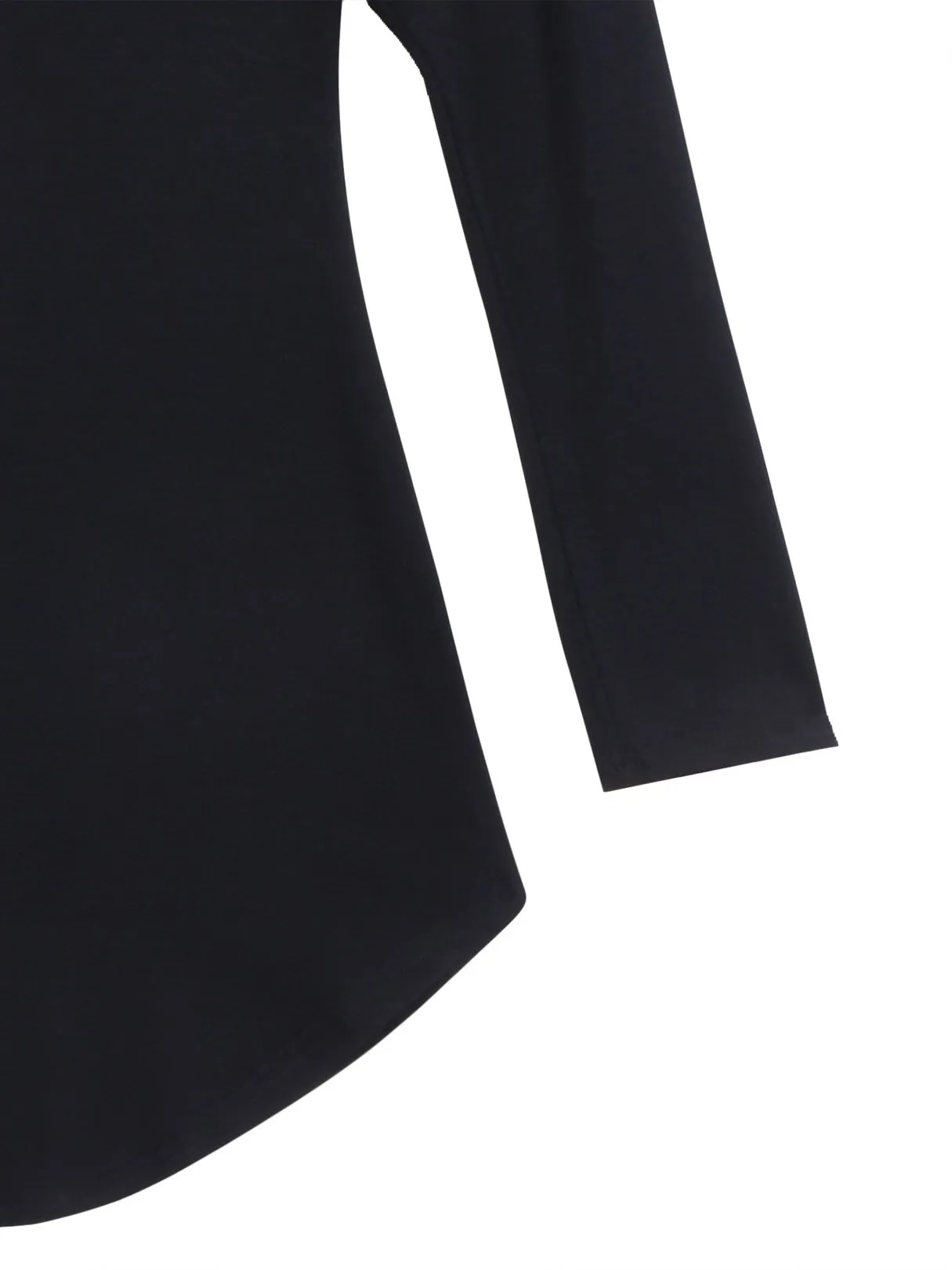 Wholesale Black Round Neck Long Sleeve Plain Curved Hem Dresses