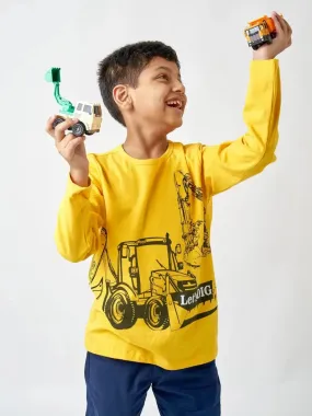 Yellow Construction Full Sleeves Cotton T-shirt